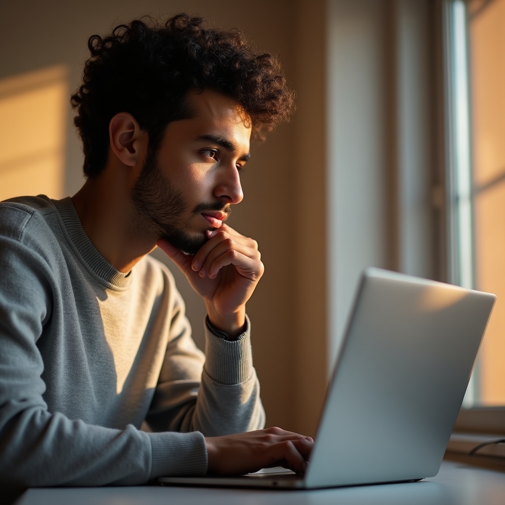 Close-up of a person reviewing draft subject lines on a laptop screen